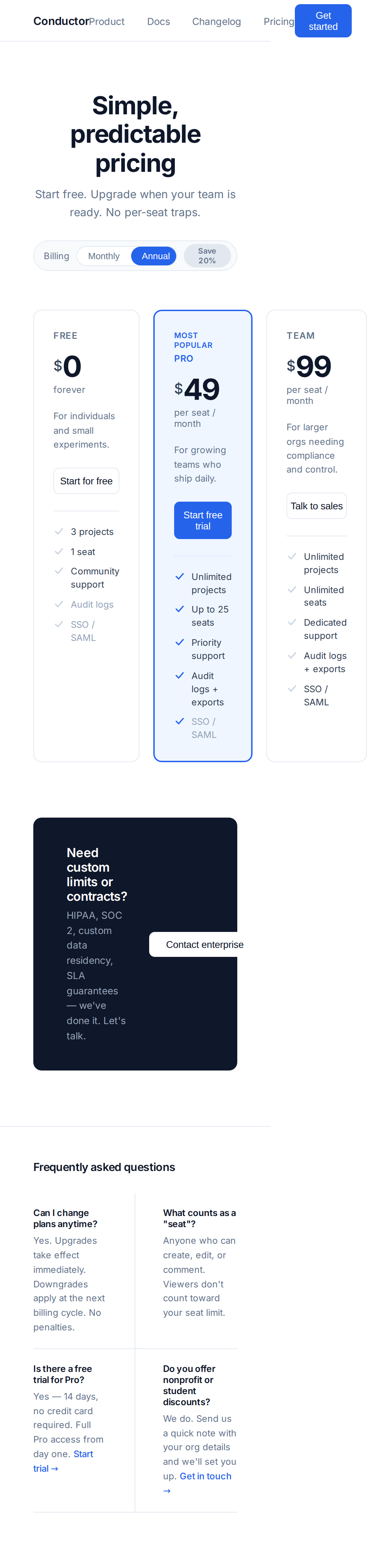 One Accent Pricing Page mobile
