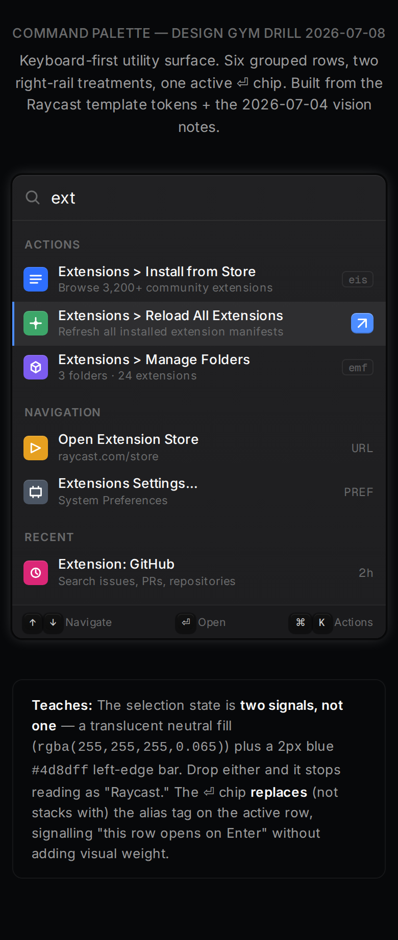 Command Palette — Raycast Reference mobile
