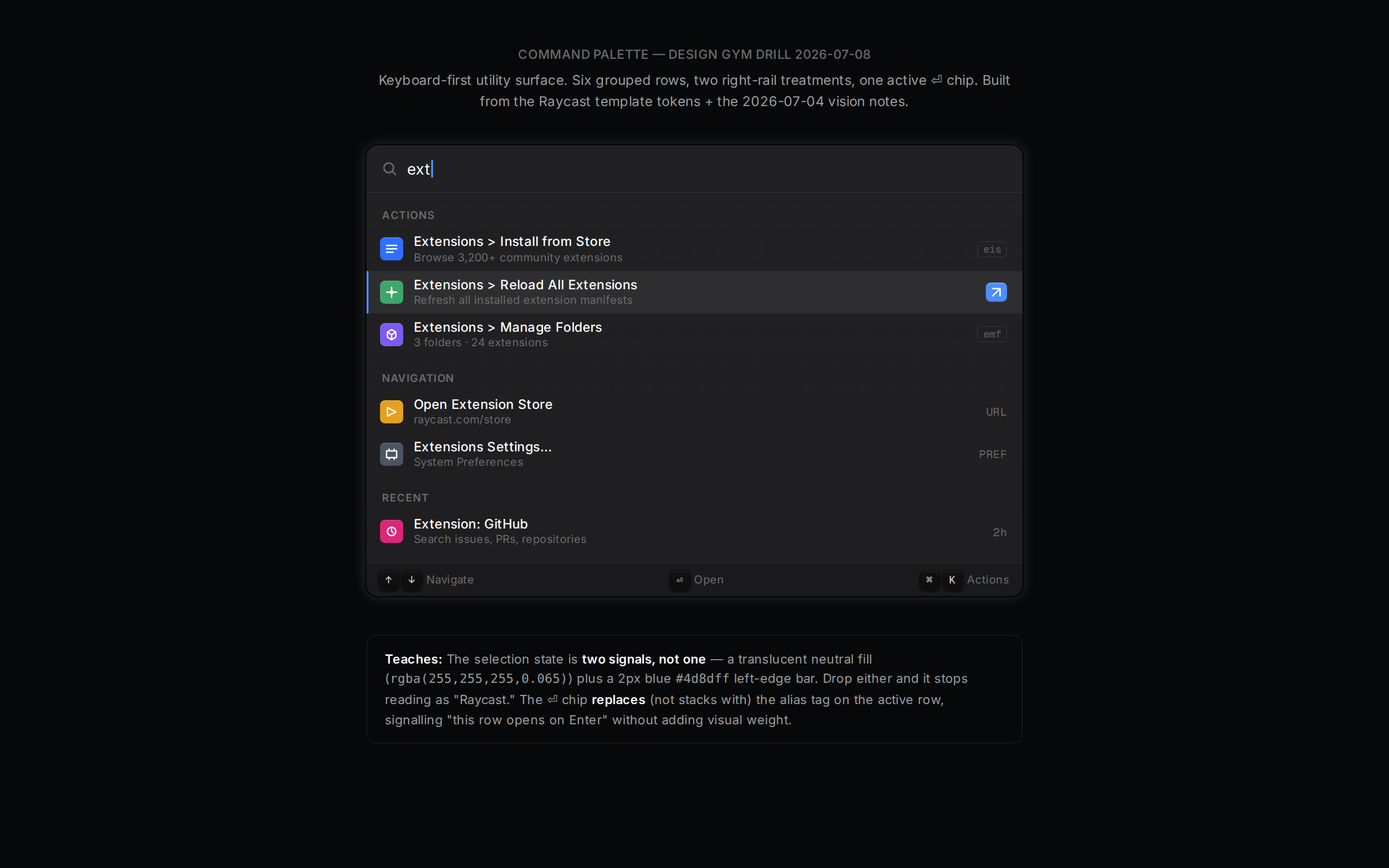 Command Palette — Raycast Reference desktop