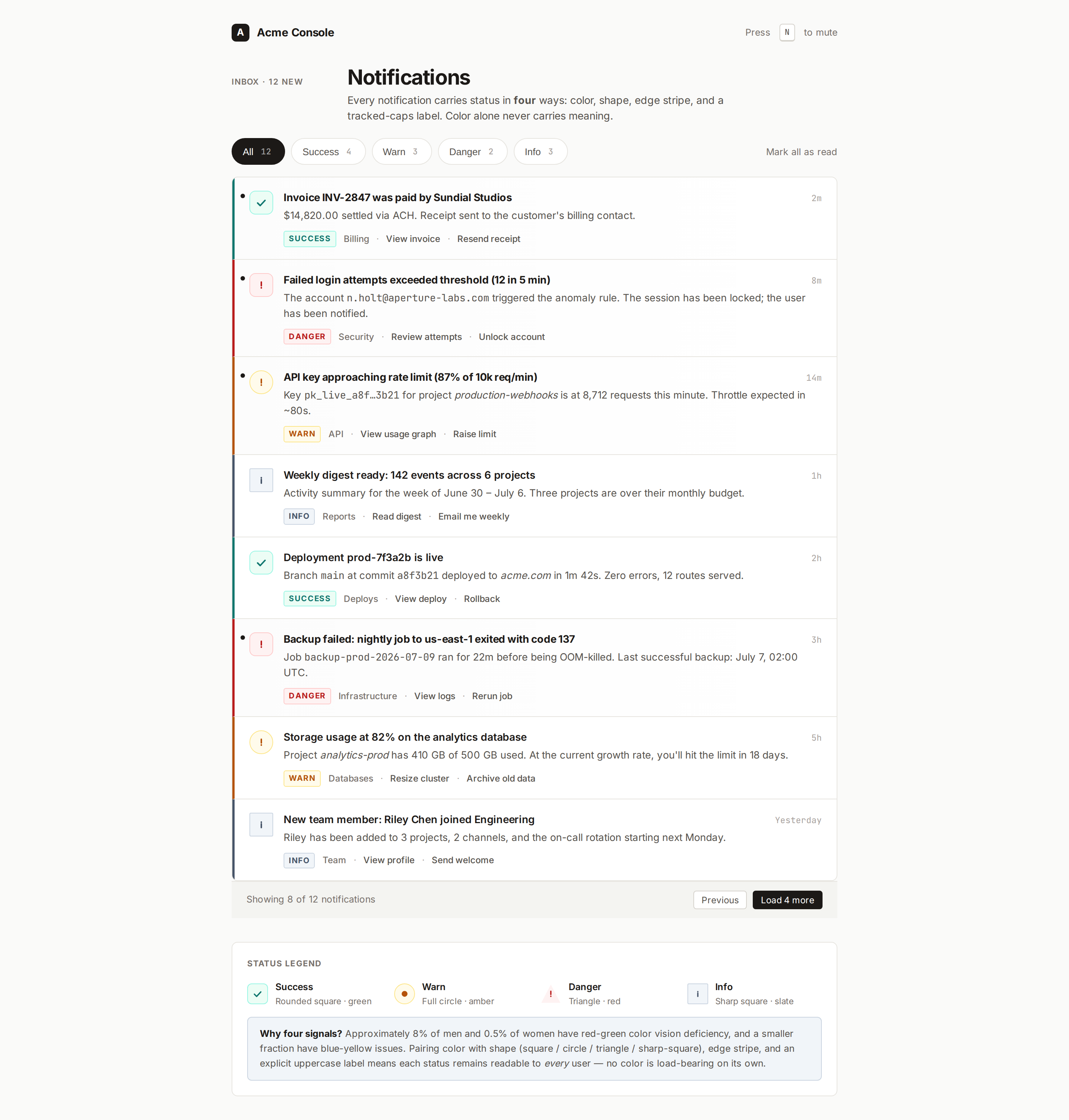 Status Semantics — Colorblind-Safe Notifications desktop