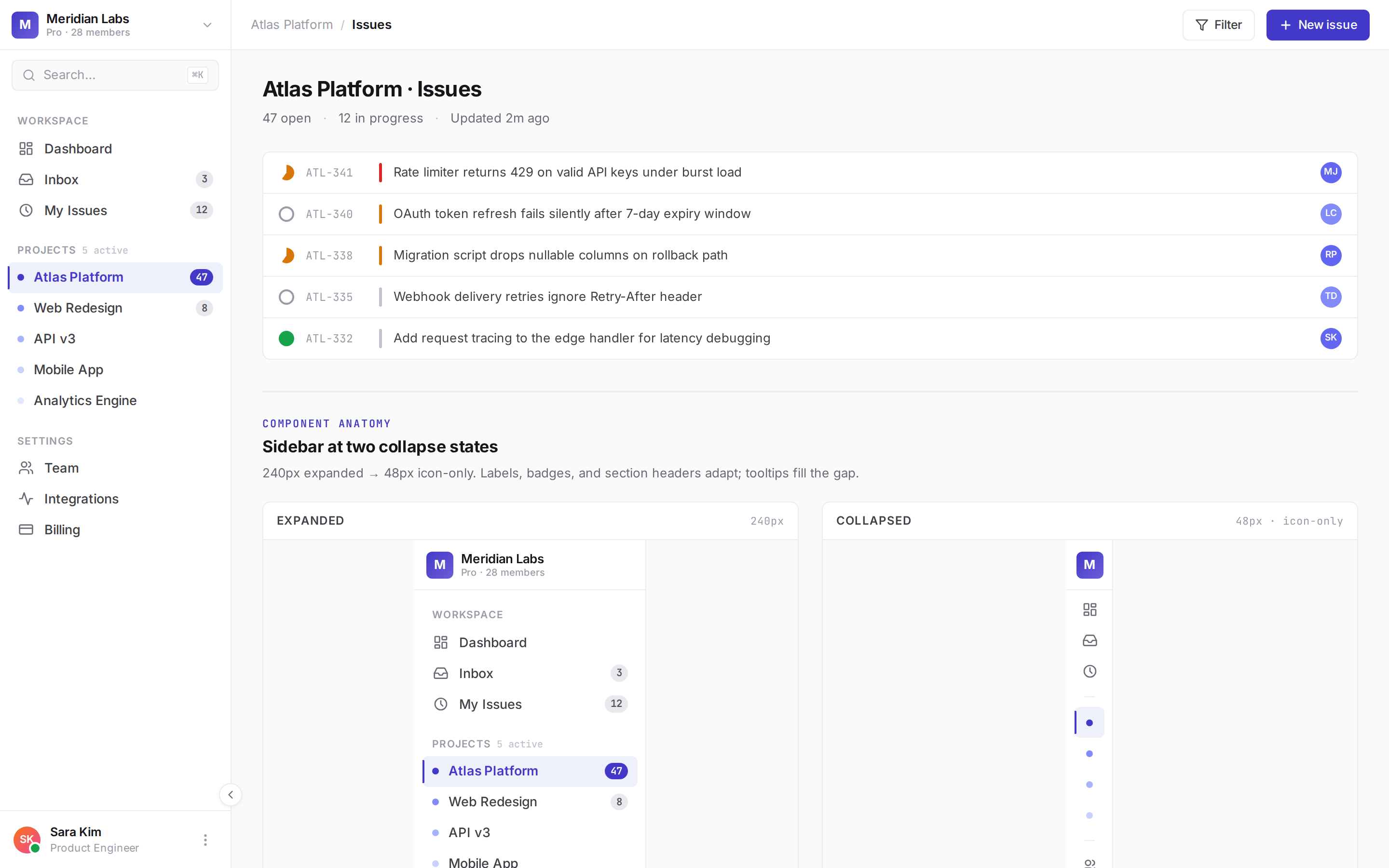 Collapsible Sidebar Nav desktop