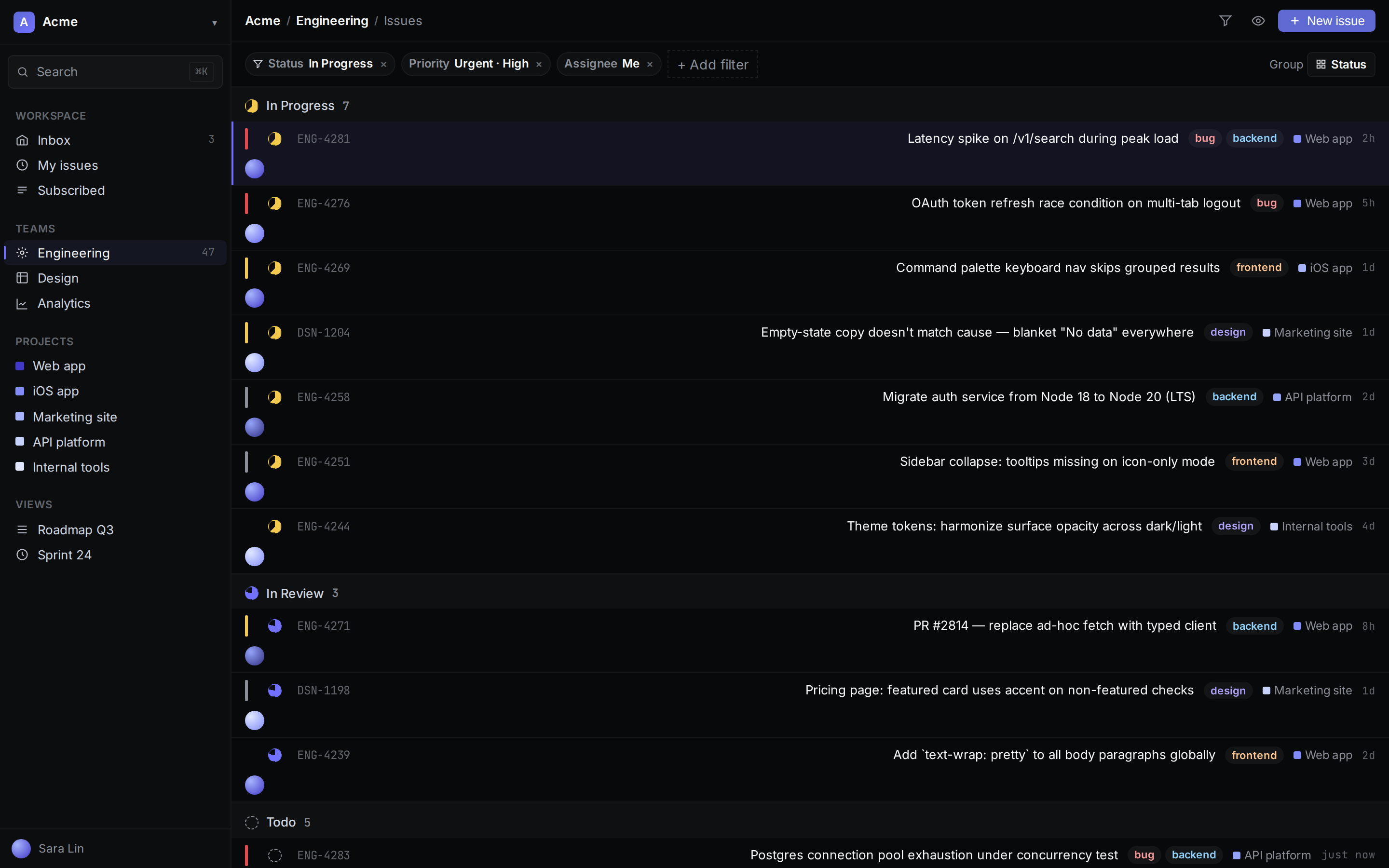 Linear Issues Clone desktop