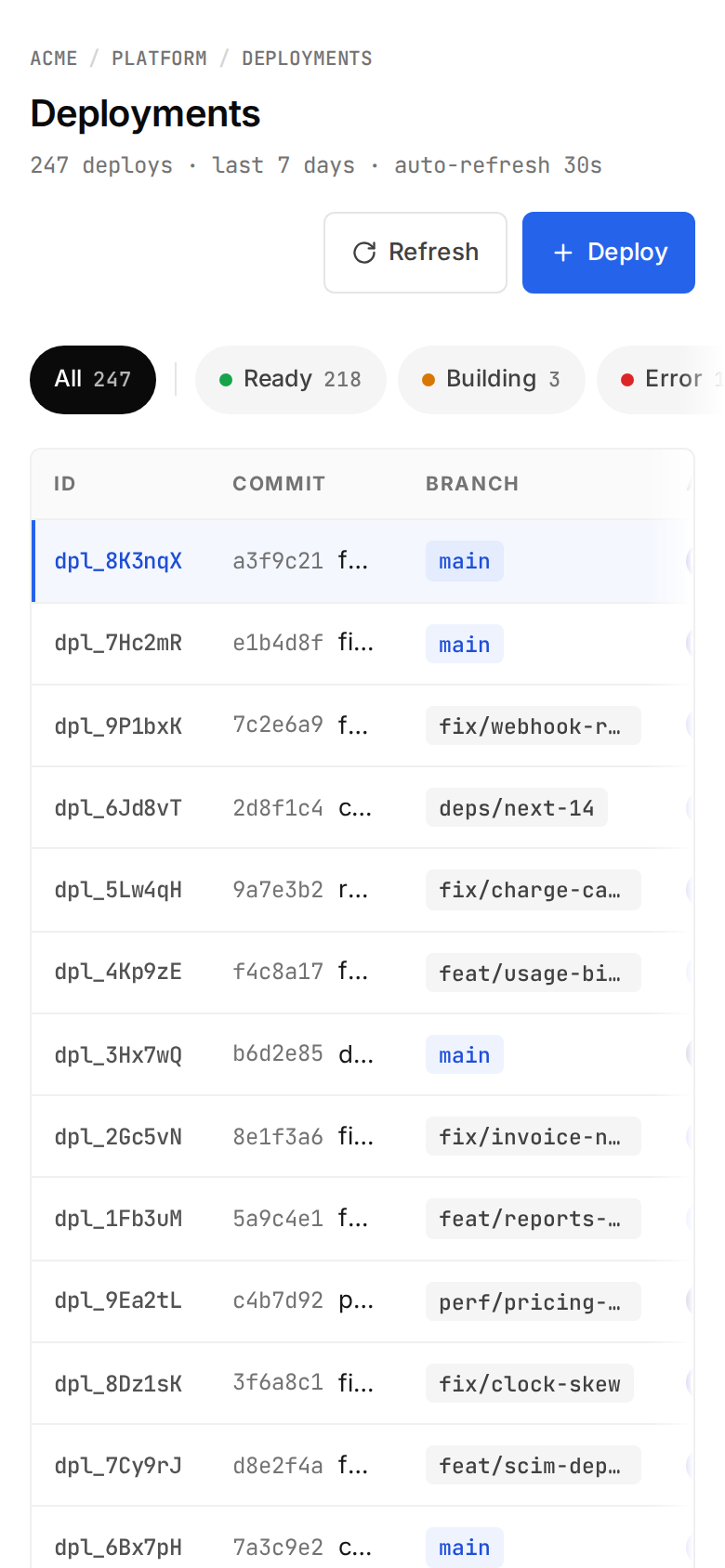 Deployments · Dense Table v2 mobile