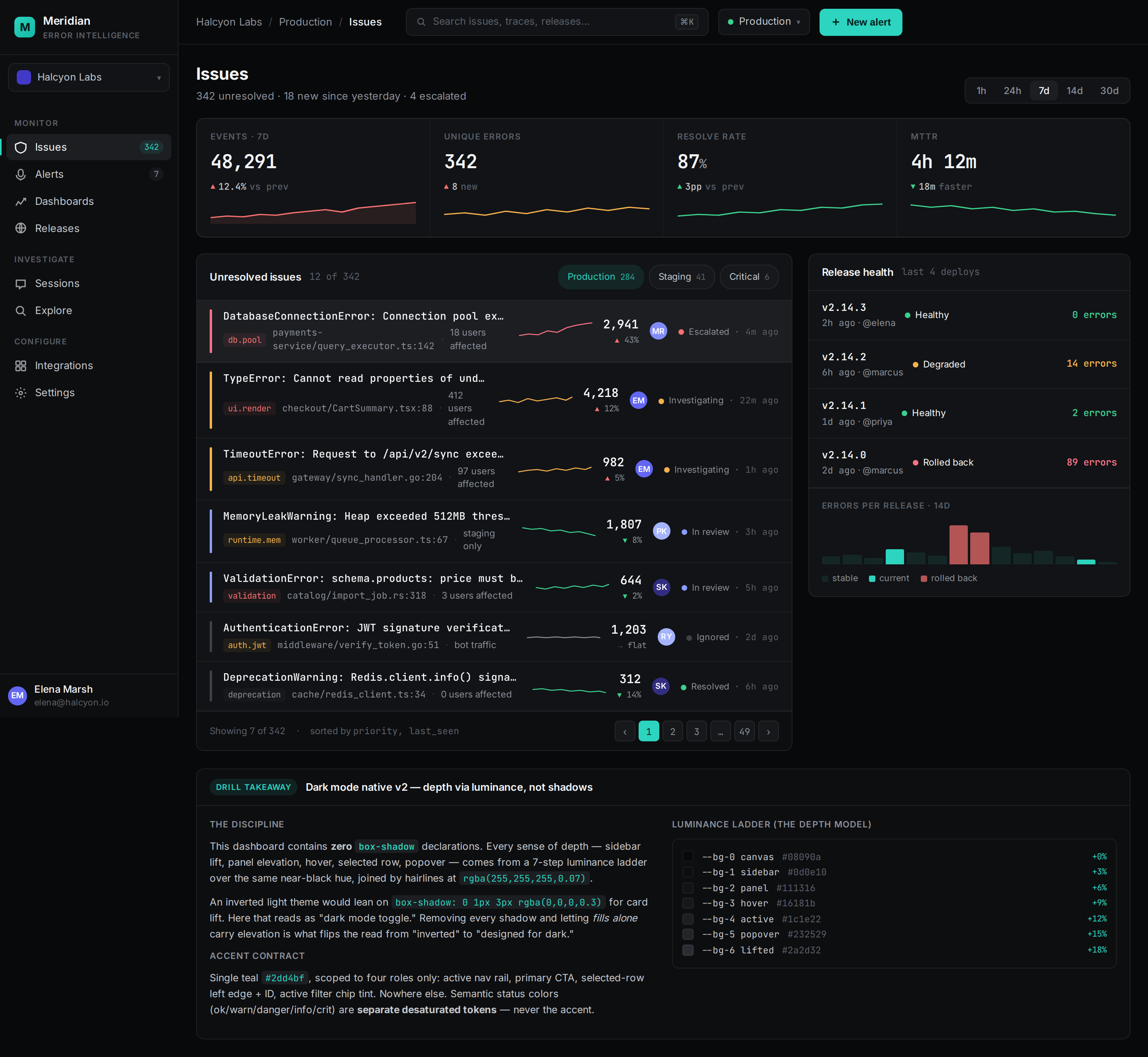 Dark Mode Native v2 — Error Intelligence Dashboard desktop