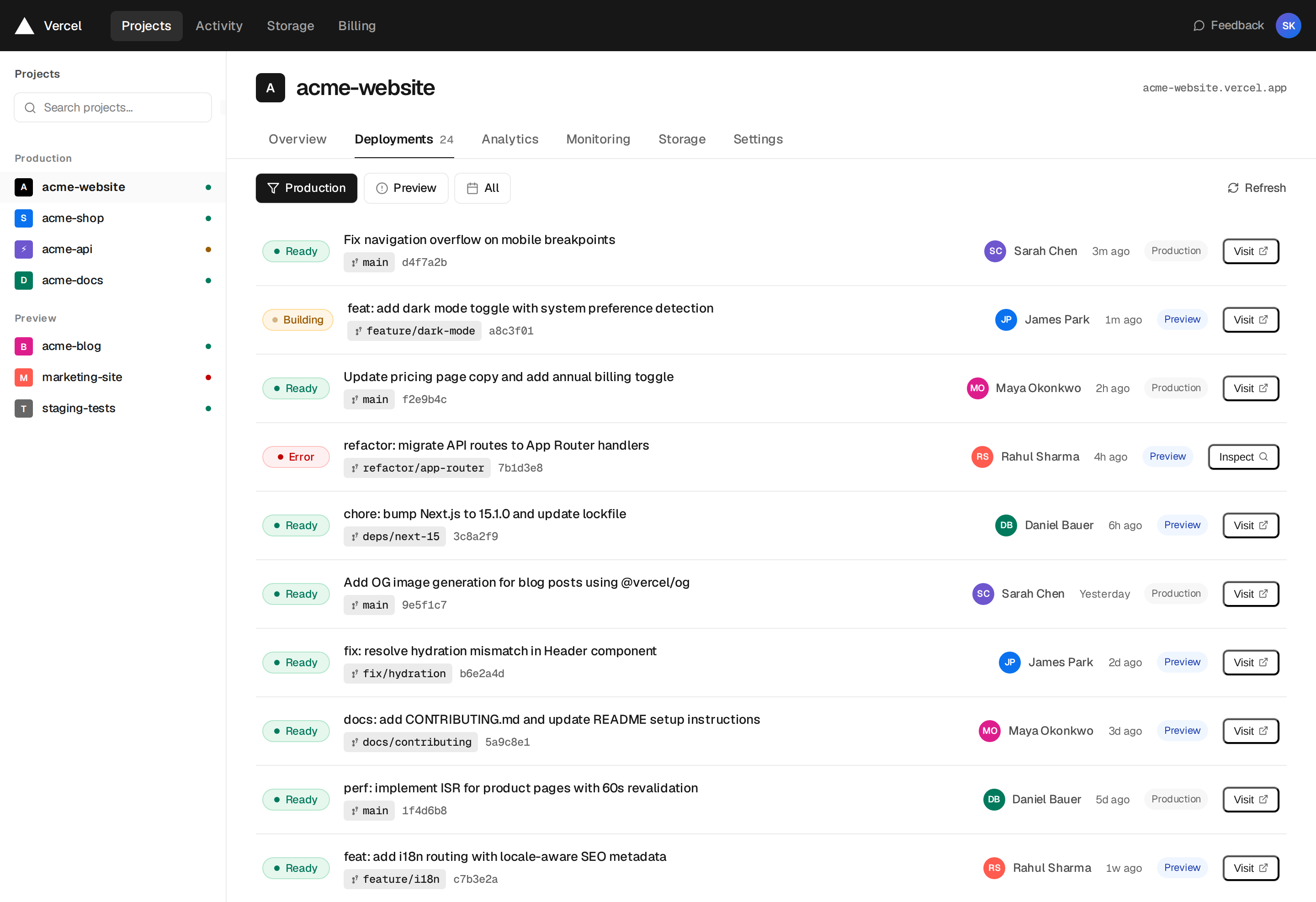 Vercel Deployment List Clone desktop