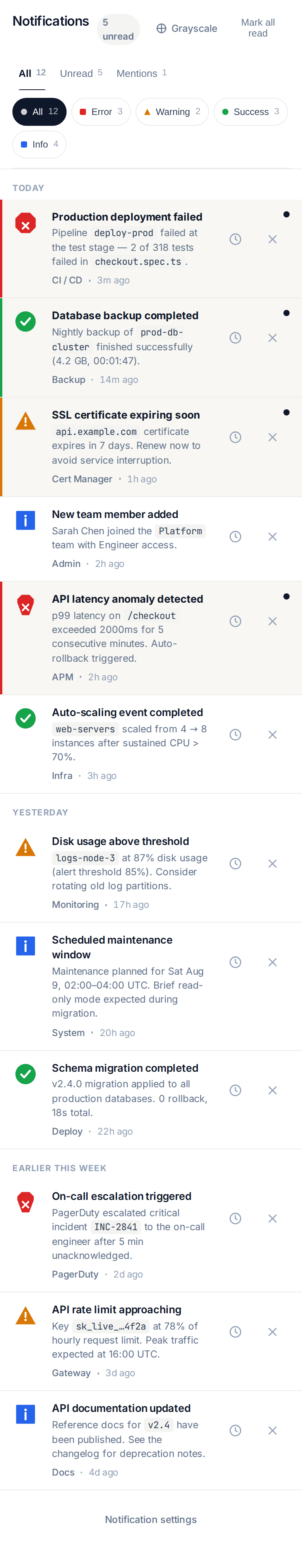 Status Semantics — Notification Center mobile