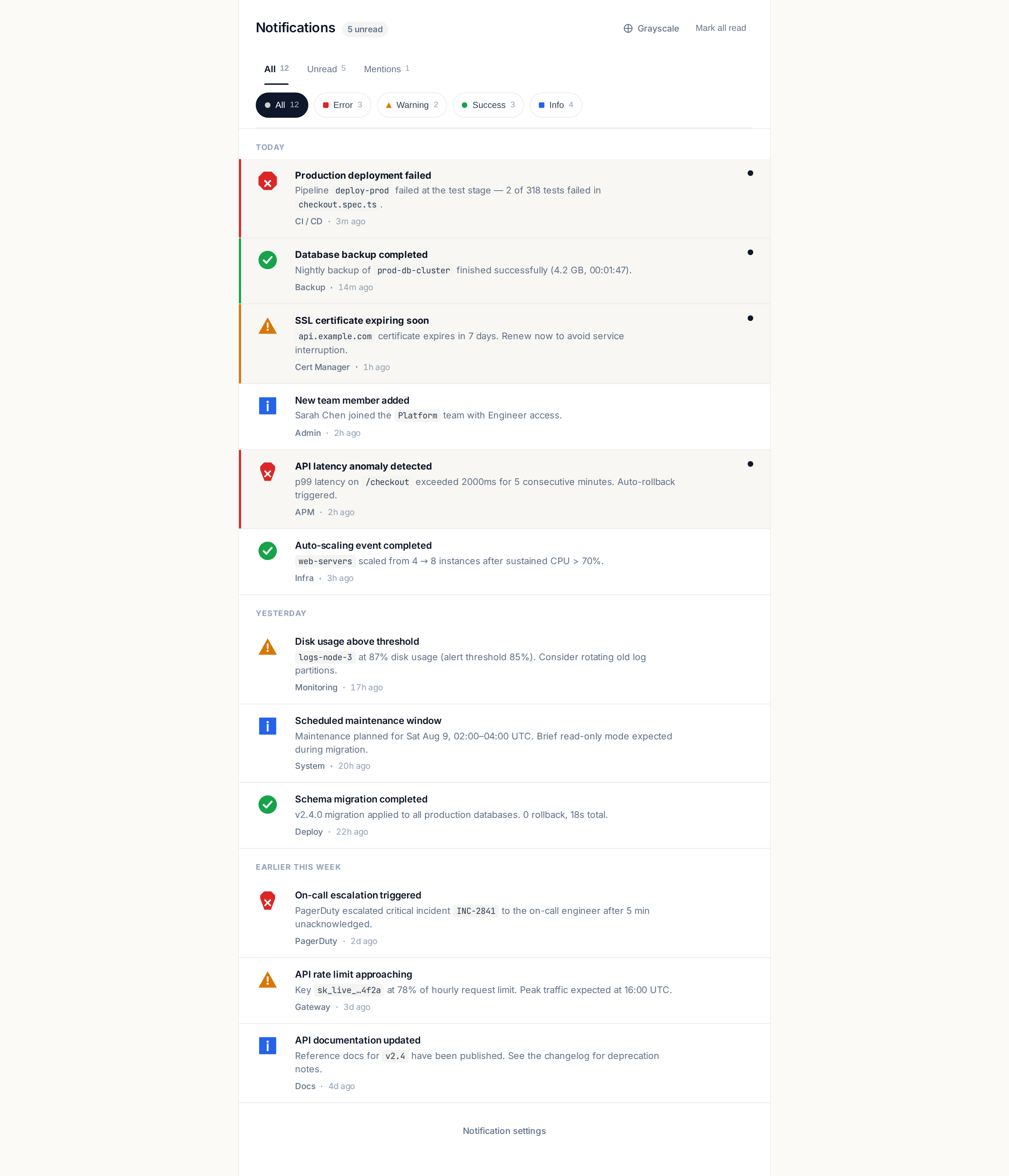 Status Semantics — Notification Center desktop