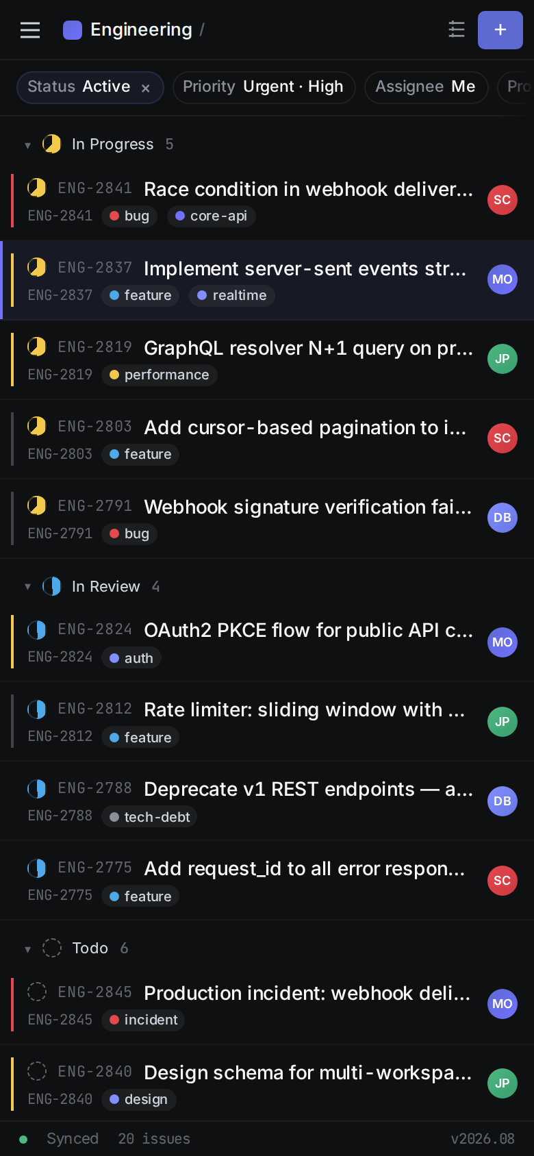 Linear Issue List Clone v2 mobile