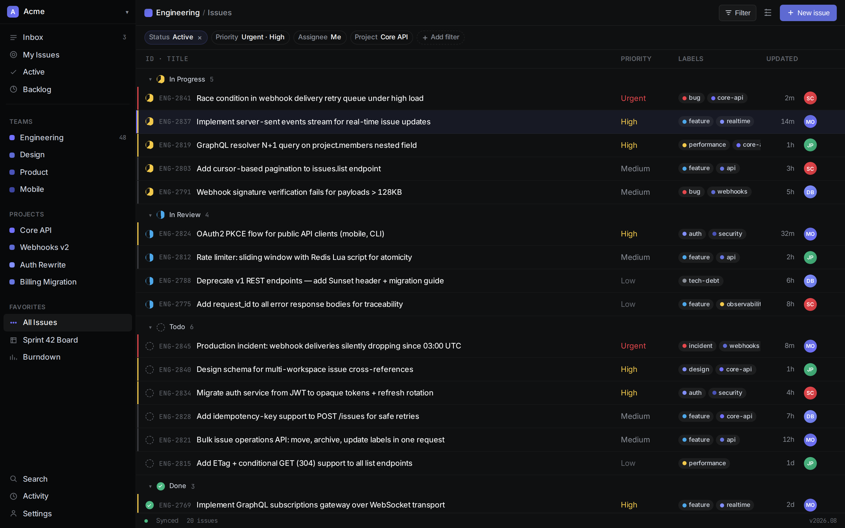 Linear Issue List Clone v2 desktop