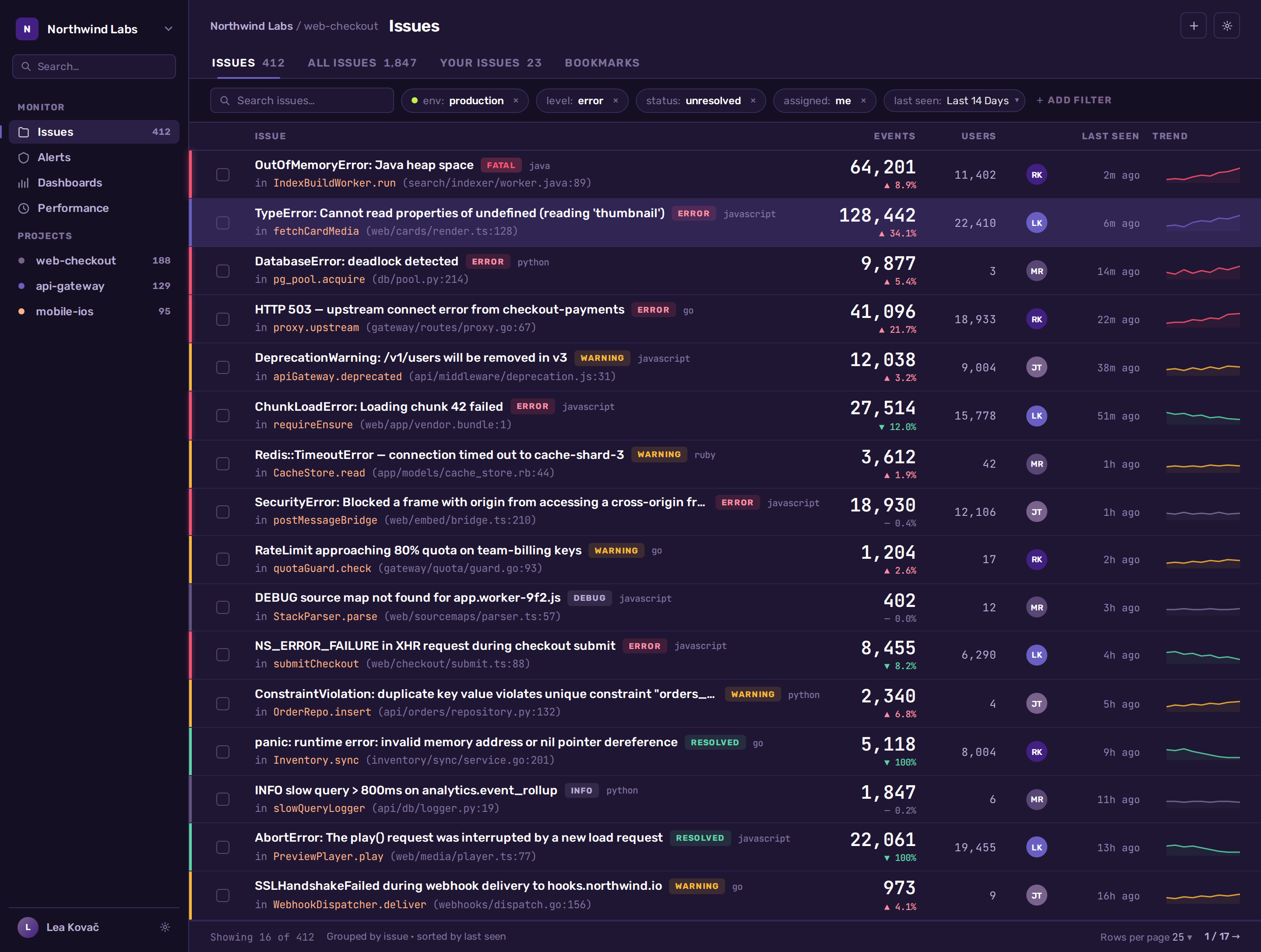 Sentry Error Stream Clone desktop