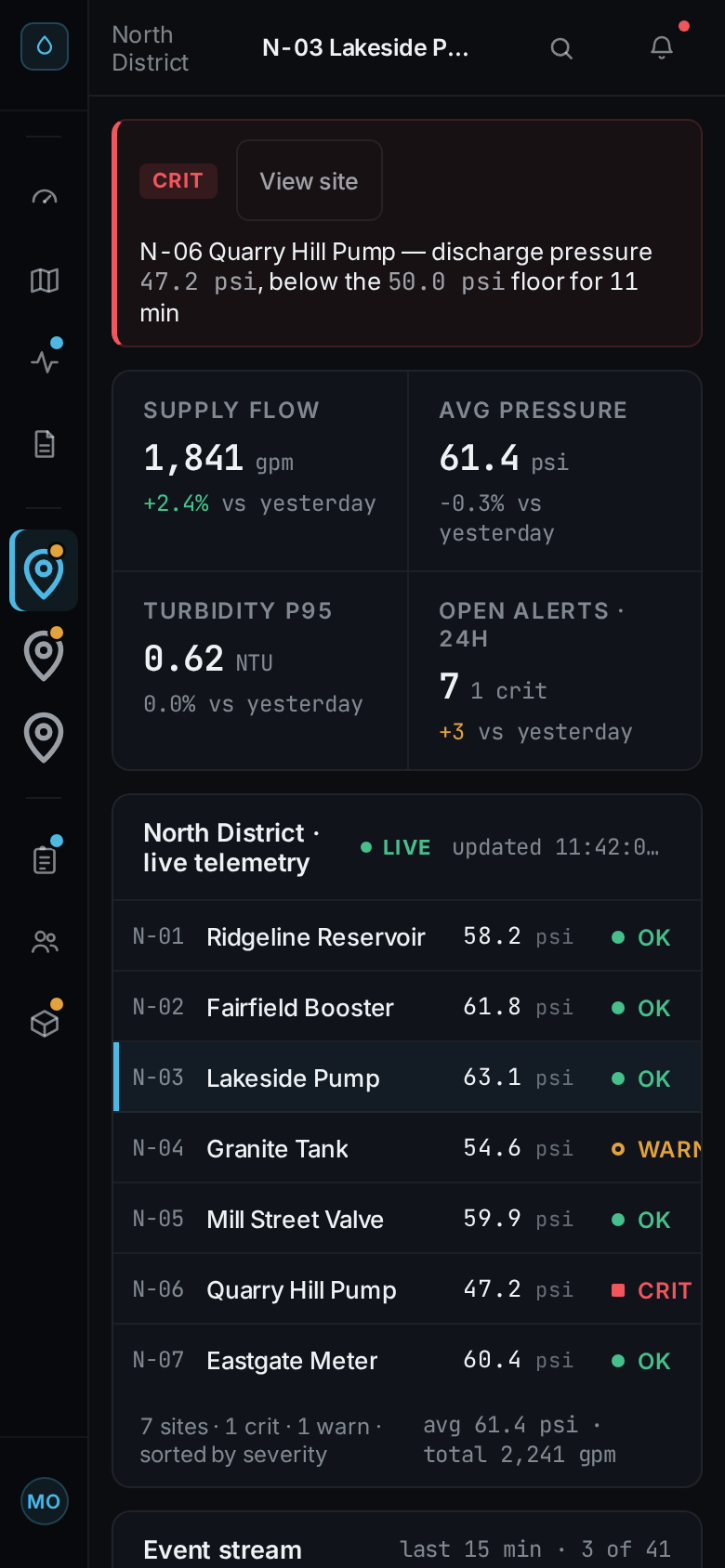 Sidebar Nav v3 — Clearwater NOC Console mobile