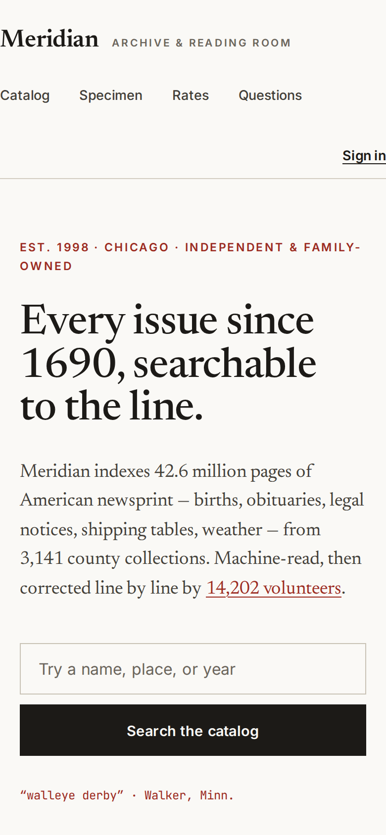 No Decoration v5 — Meridian Newspaper Archive mobile