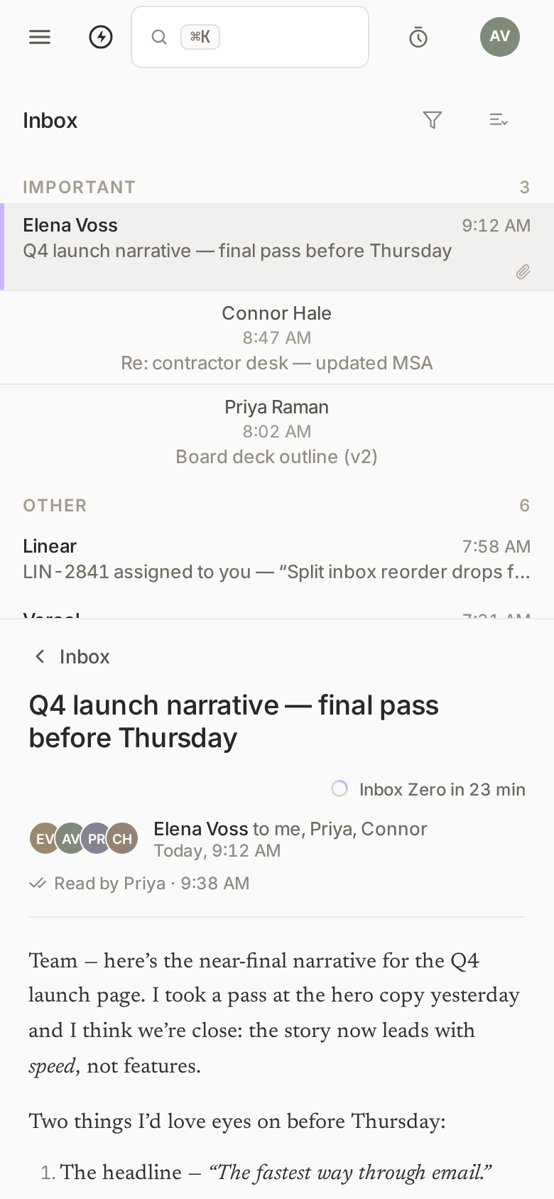 Superhuman Split Inbox v2 / Clone mobile