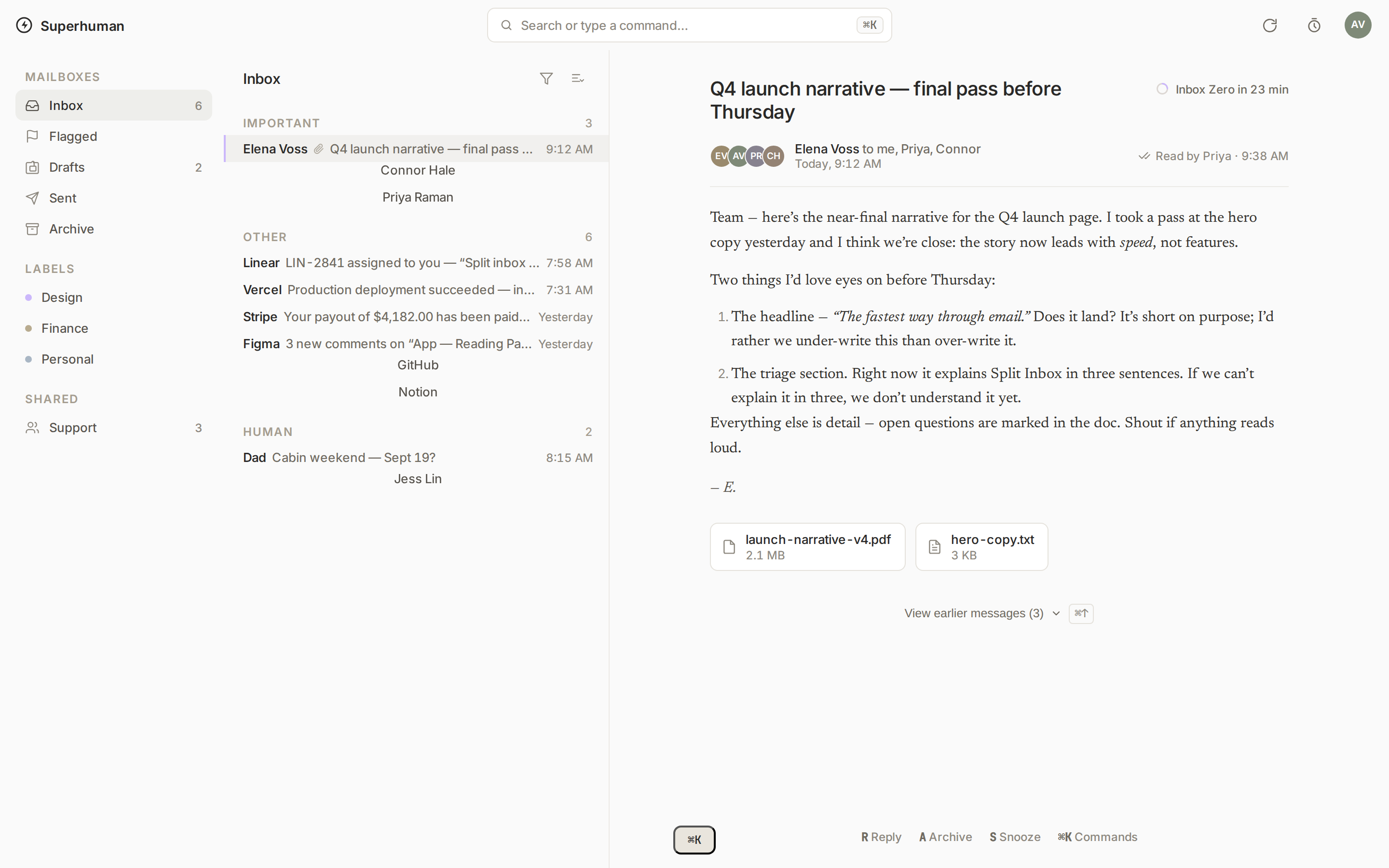 Superhuman Split Inbox v2 / Clone desktop