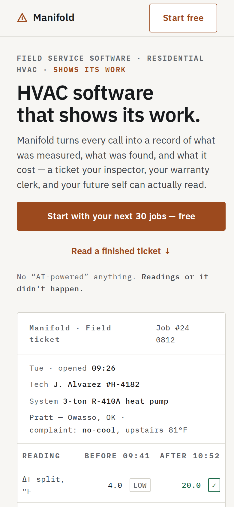 Redesign the Slop v6 — Manifold HVAC Field Service mobile