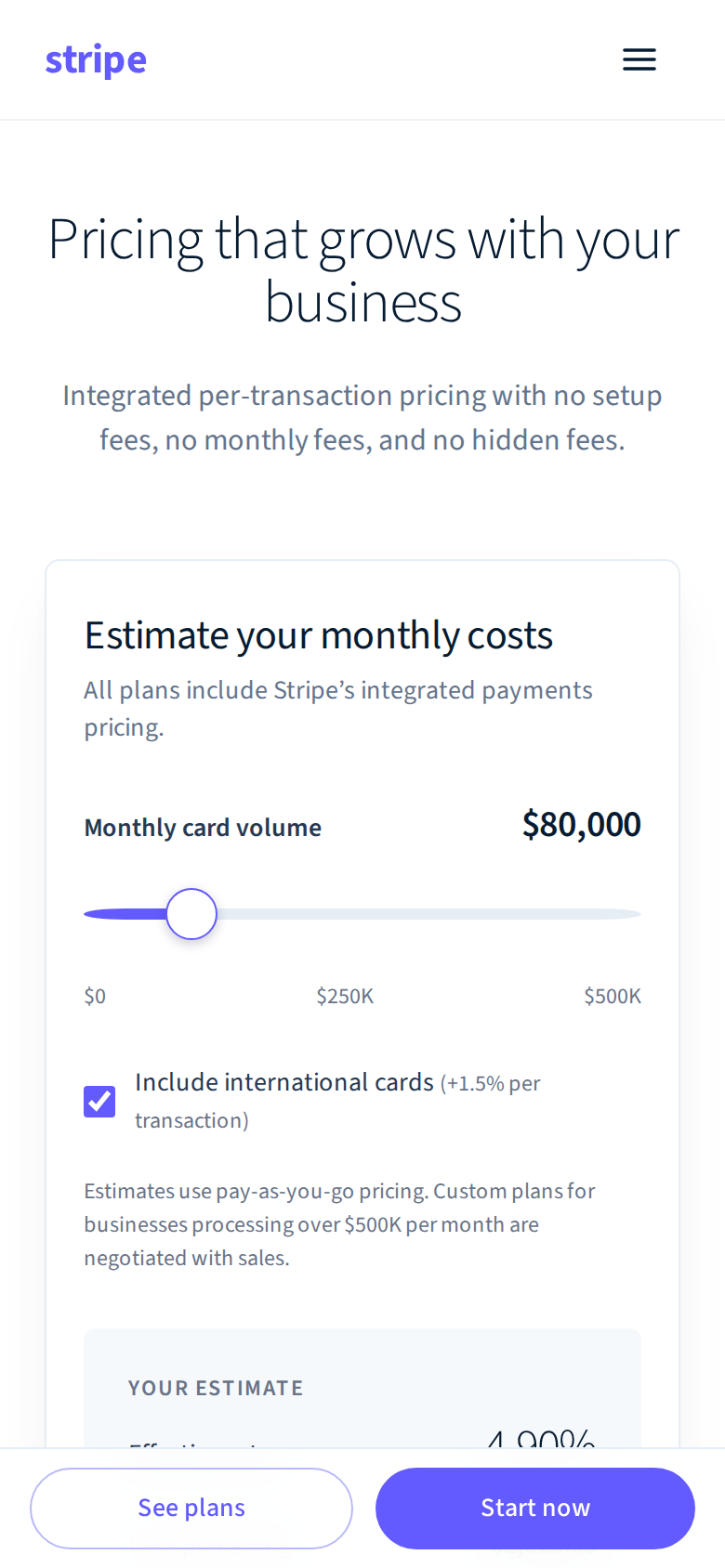 Clone Stripe Pricing v2 / Interactive Cost Calculator mobile