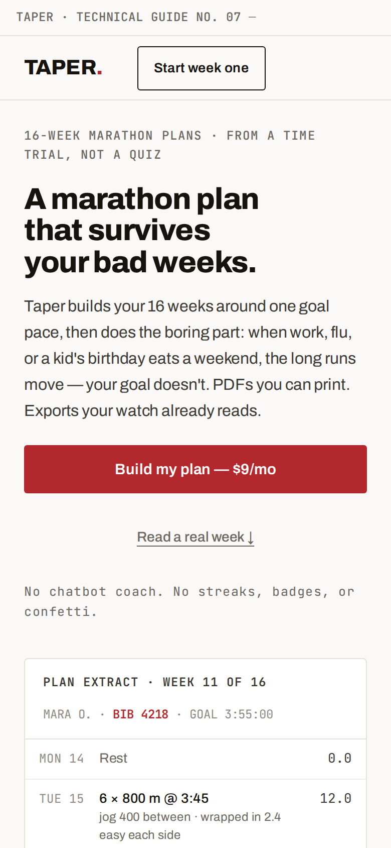 Redesign the Slop v7 — Taper · Marathon Plans mobile