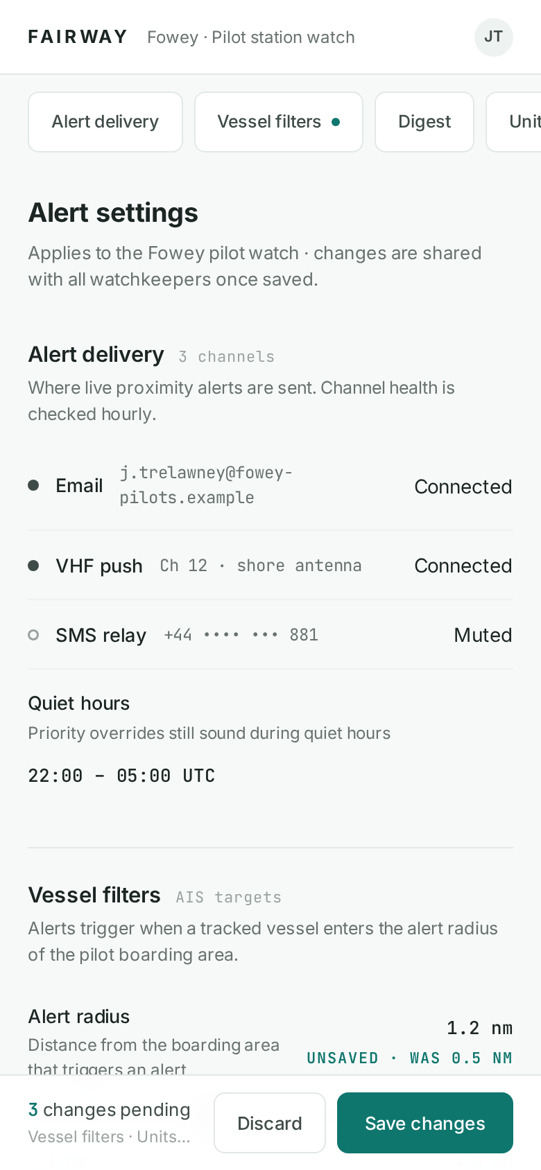 One Accent v5 — Unsaved Delta (Fairway Alert Settings) mobile