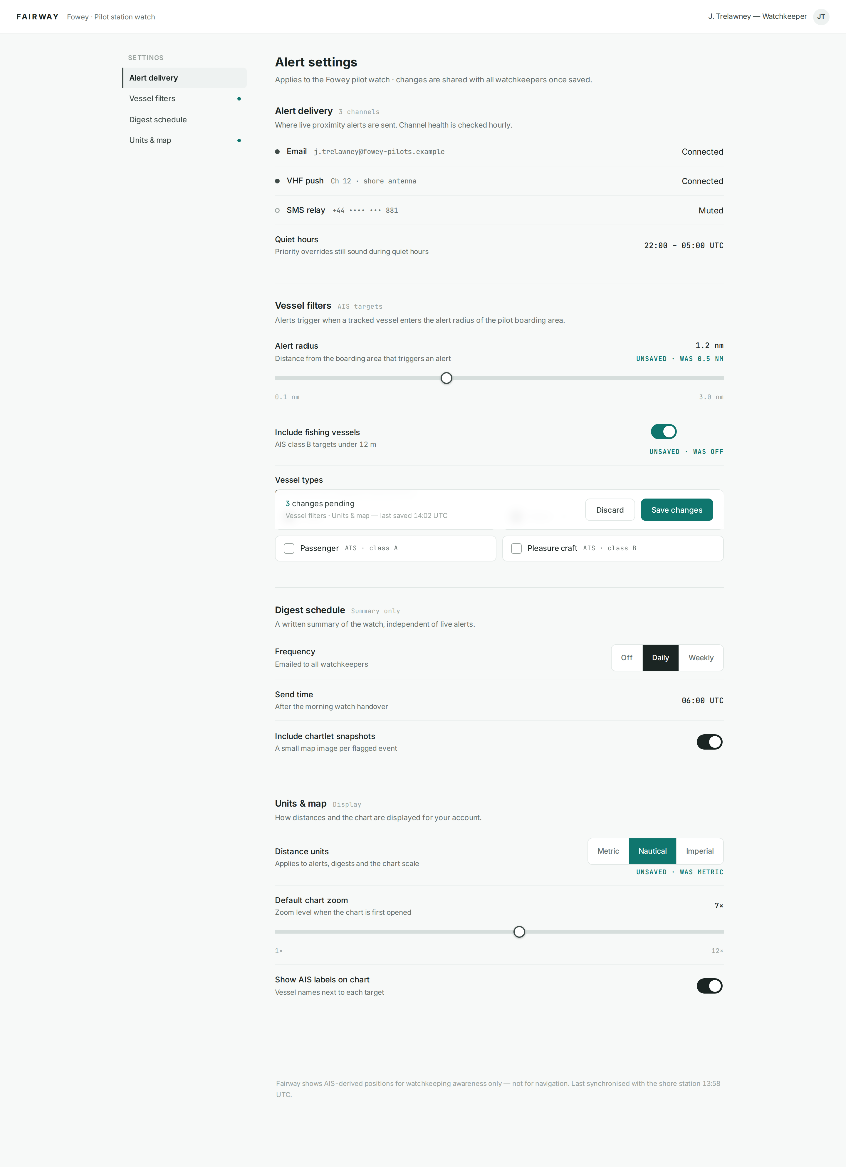 One Accent v5 — Unsaved Delta (Fairway Alert Settings) desktop