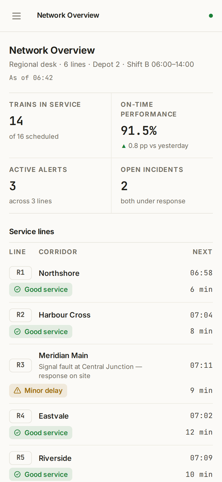 Sidebar Navigation v1 / Meridian Rail Control mobile
