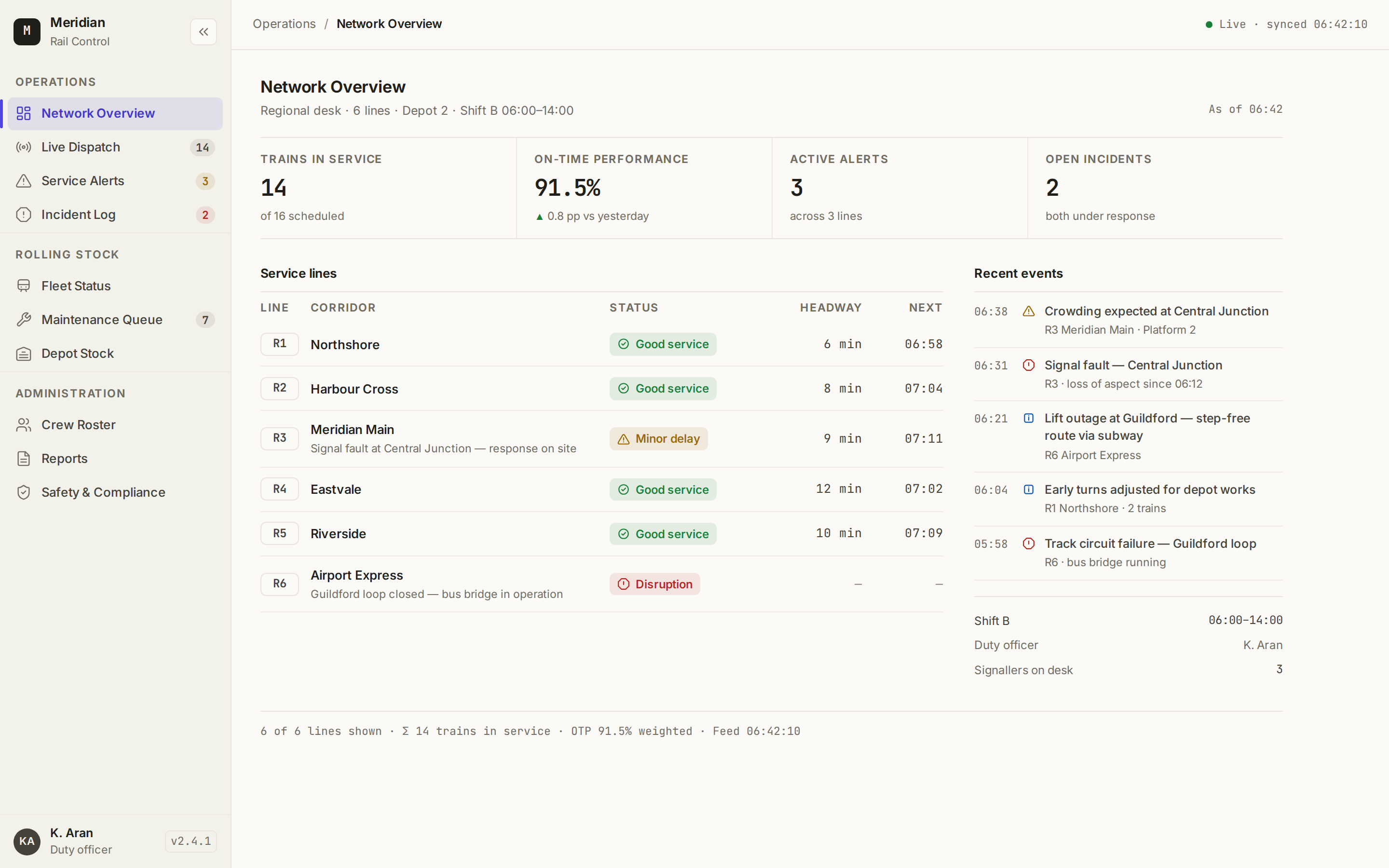 Sidebar Navigation v1 / Meridian Rail Control desktop