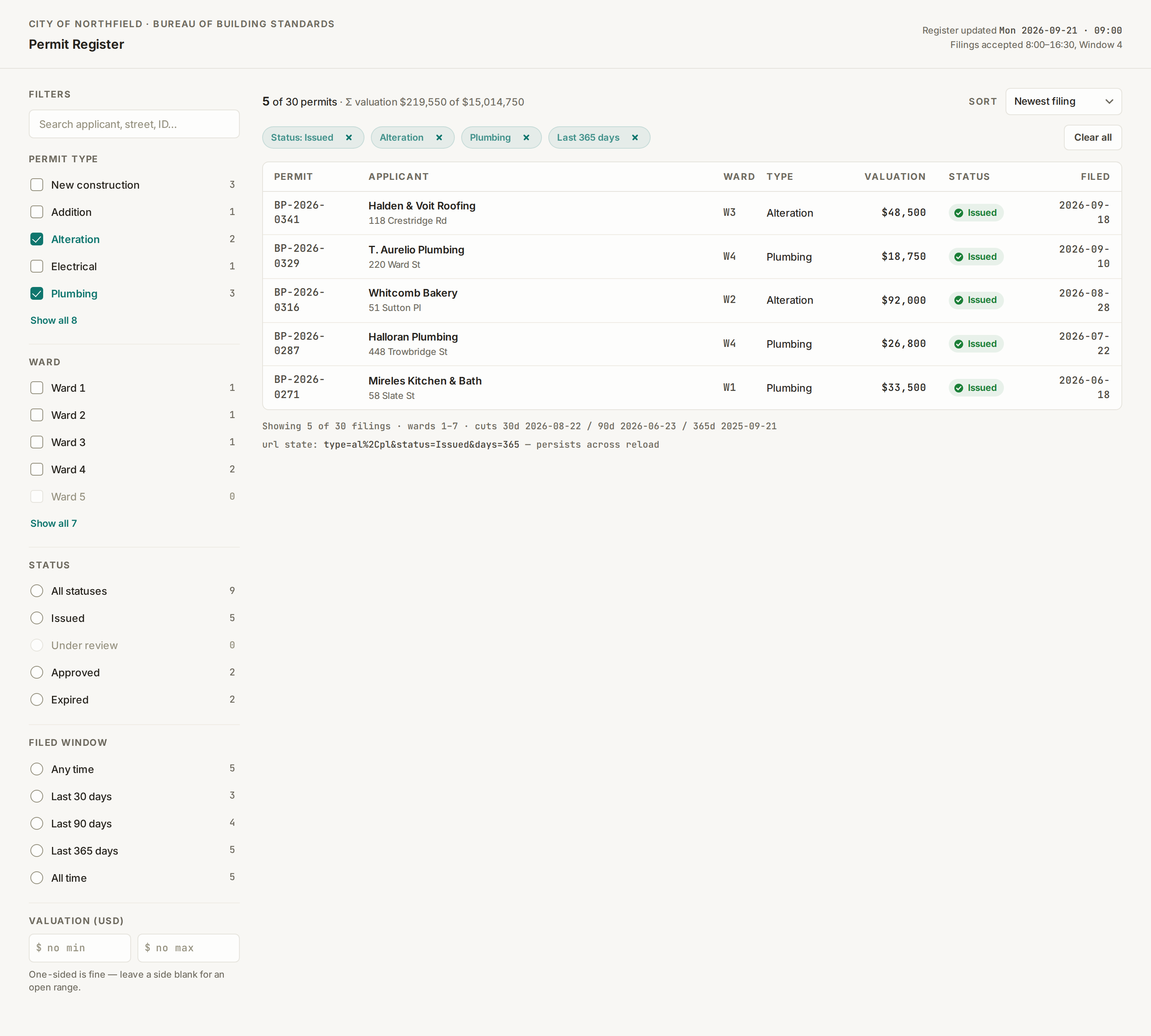 Filter UI v3 — Permit Register desktop