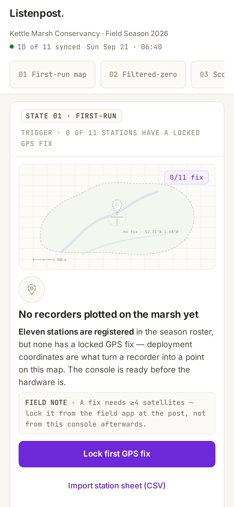 Empty States v3 · Listenpost Marsh Console mobile