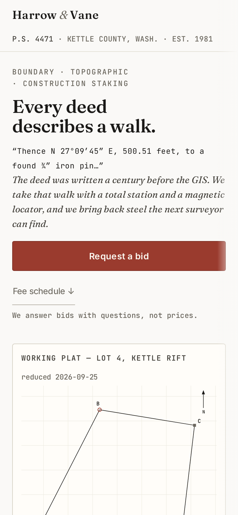 Redesign the Slop v8 — Harrow & Vane Land Surveyors mobile