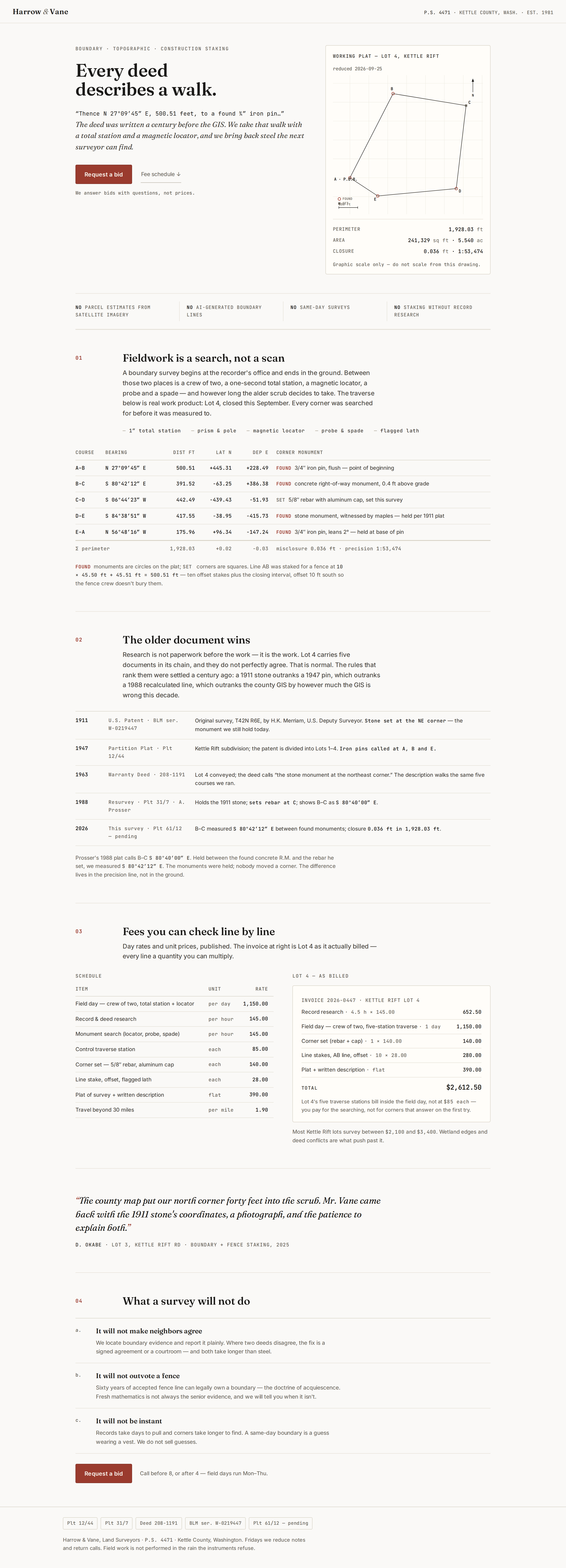 Redesign the Slop v8 — Harrow & Vane Land Surveyors desktop