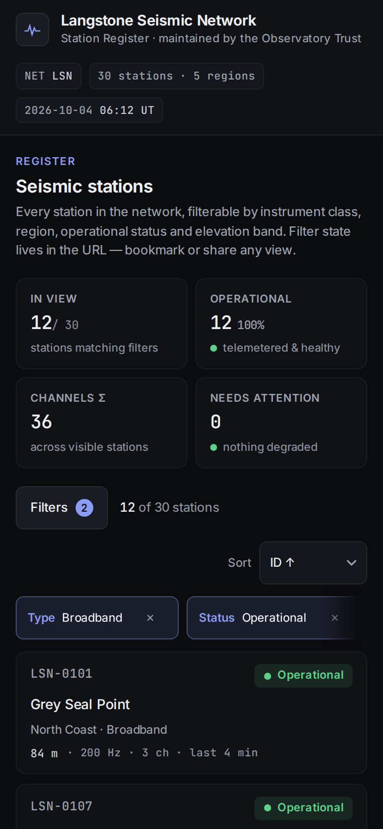 Filter UI v4 — Seismic Station Register mobile