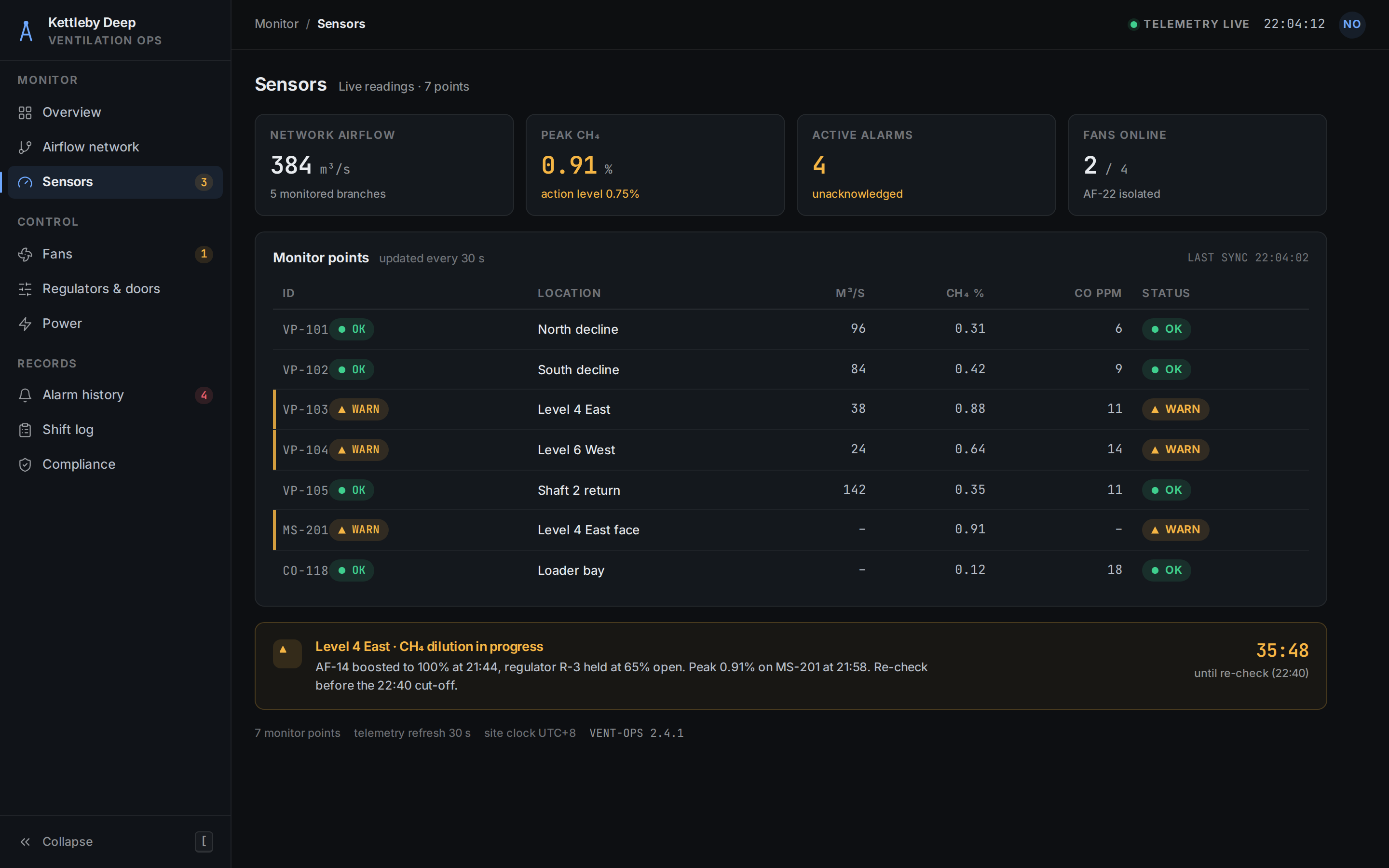 Sidebar Nav v1 — Mine Ventilation Ops desktop