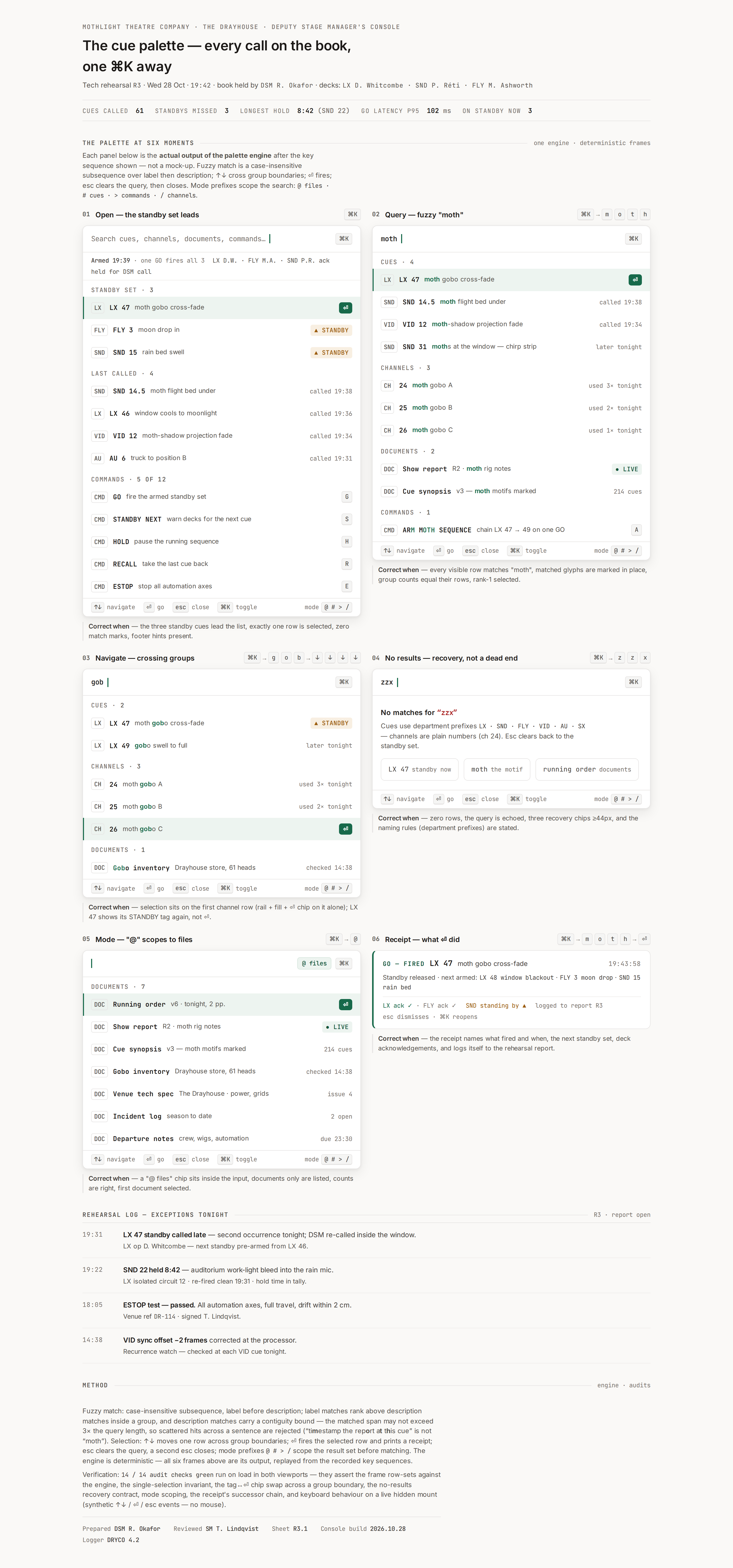 Command Palette v2 — Mothlight Cue Palette desktop